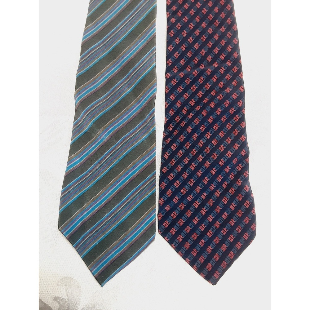Nina Ricci Paris Mens Silk Ties Lot Of 2 Blue Multicolor Striped Monogram France